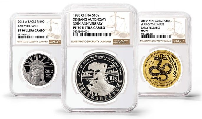 3 NGC-graded coins in holders